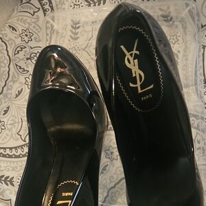 Saint Laurent Black Patent Leather Pumps with Gold YSL Insole 4 Inch Heels